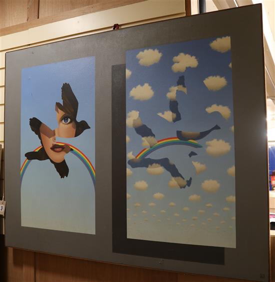 Anthony John Gray (b. 1946) Face, rainbow, sky 40 x 50.5in.